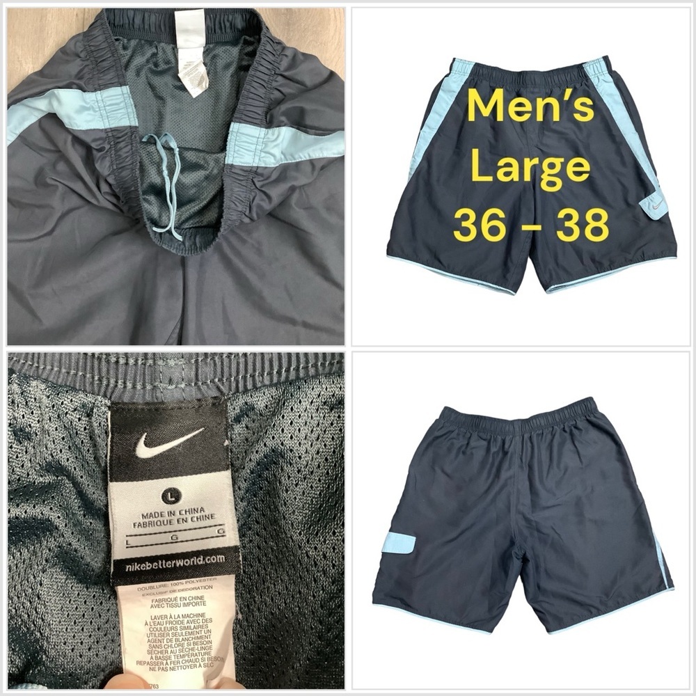 Men's Nike Large 36 - 38 Trunks Swimwear Shorts Grey Gray Blue Hybrid Quick Dry